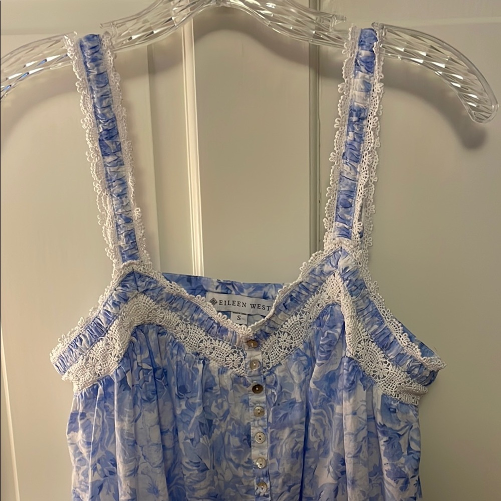 Eileen West Blue and White Floral Cotton Nightgown